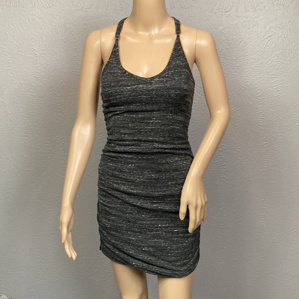 Splendid Heathered Gray Black Racerback Ruched Bodycon Dress Women's Siz…
